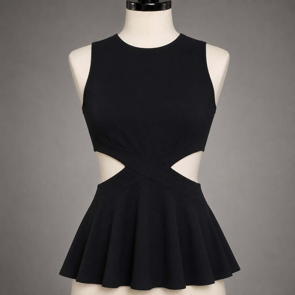 Rosetta Getty XS Black Cutout Peplum Top Sleeveless Stretch Made in USA